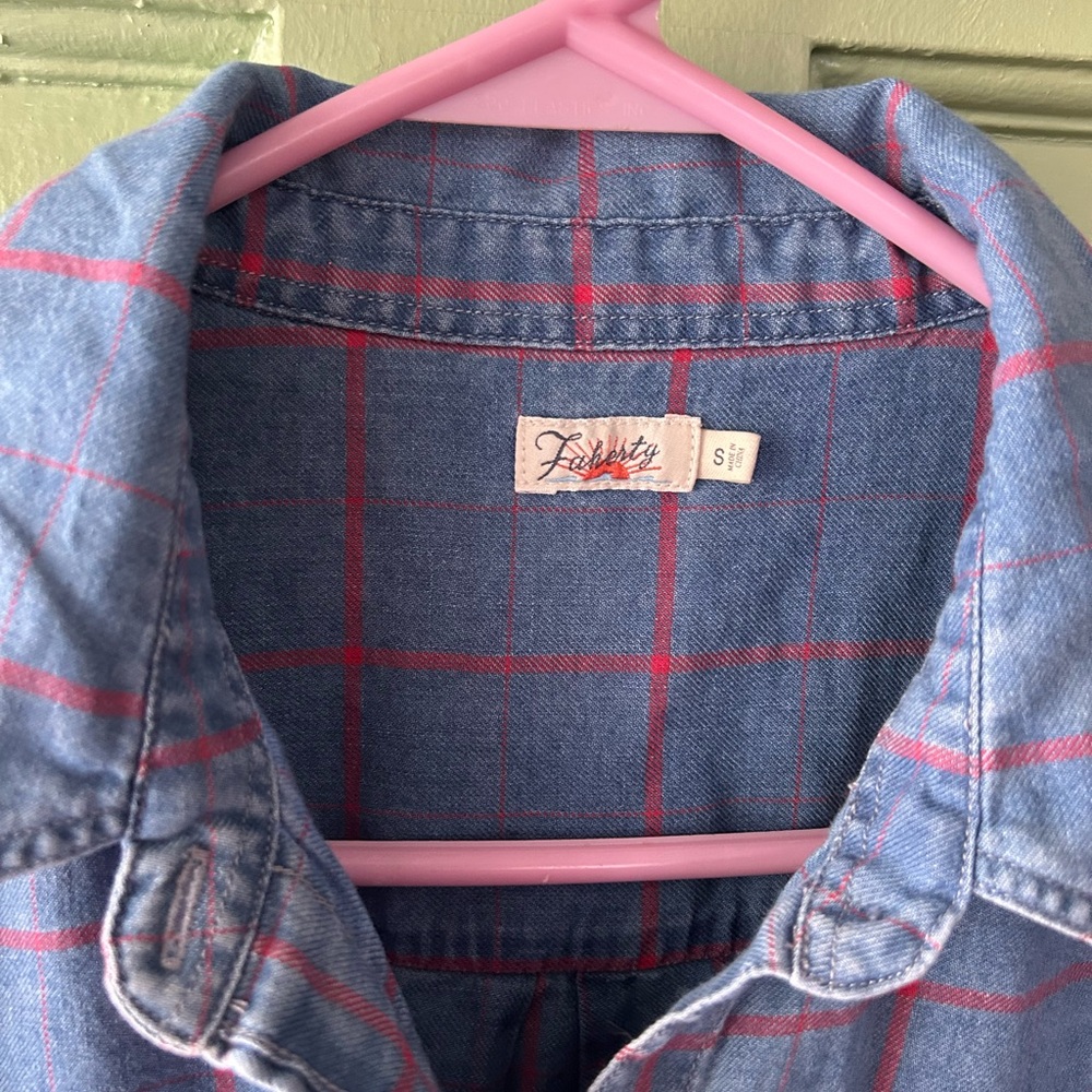Faherty Blue Plaid Button Down Flannel Lightweigh… - image 3